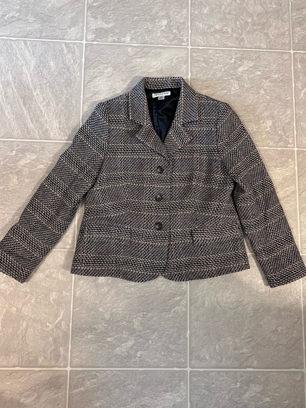 Pendleton Vintage Wool Herringbone Tweed Plaid Blazer Jacket Petite 12